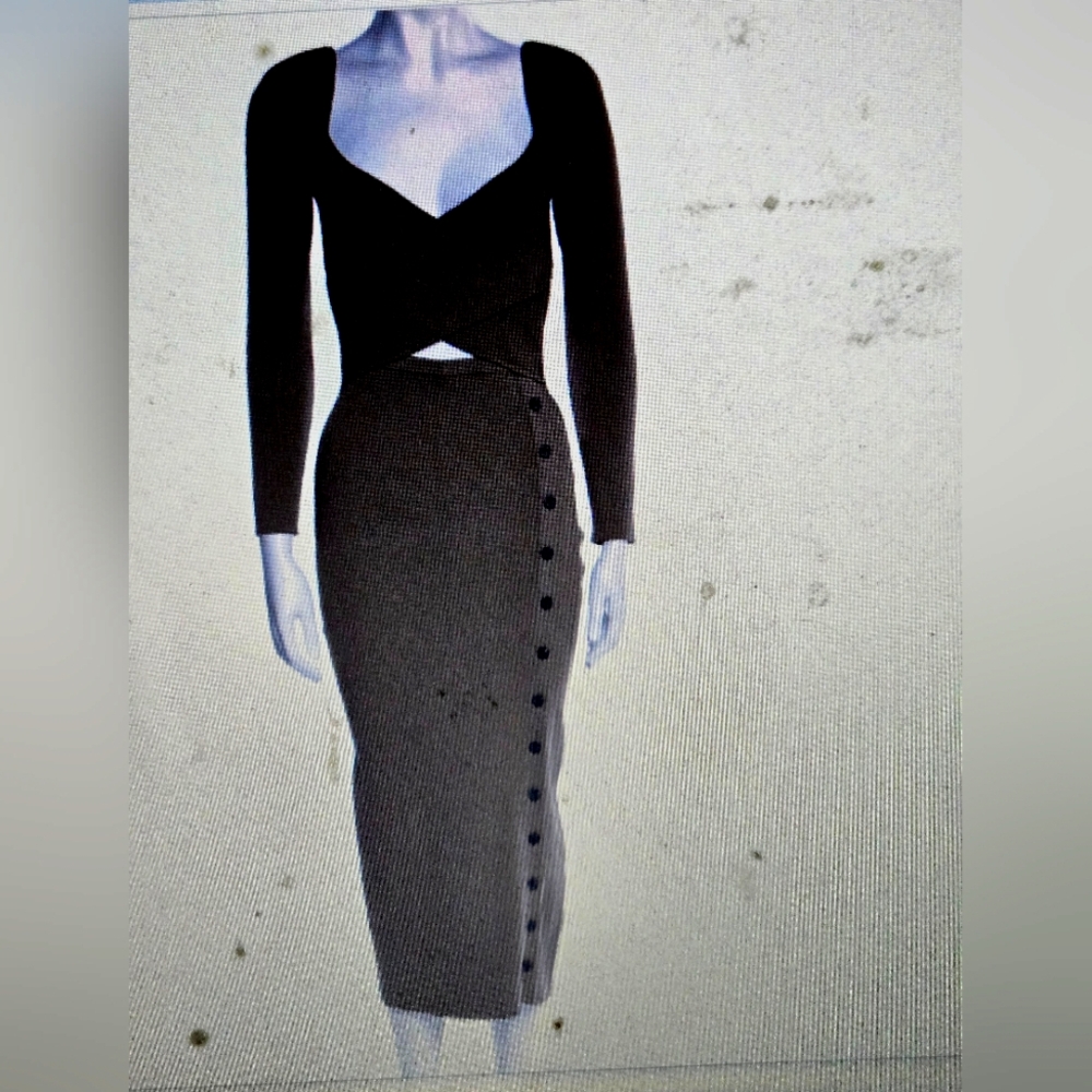 Self Portrait Cut Out Black Knit Midi Black Long Sleeve Dress, Size S.  New